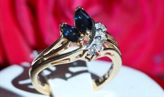14k yellow gold size 4 ring 0.42ct natural, treated sapphire diamond 2.50g N363K