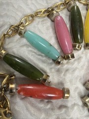 Vintage Bohemian Dangling Multicolor Oblong Beads Gold Plated 24” Necklace