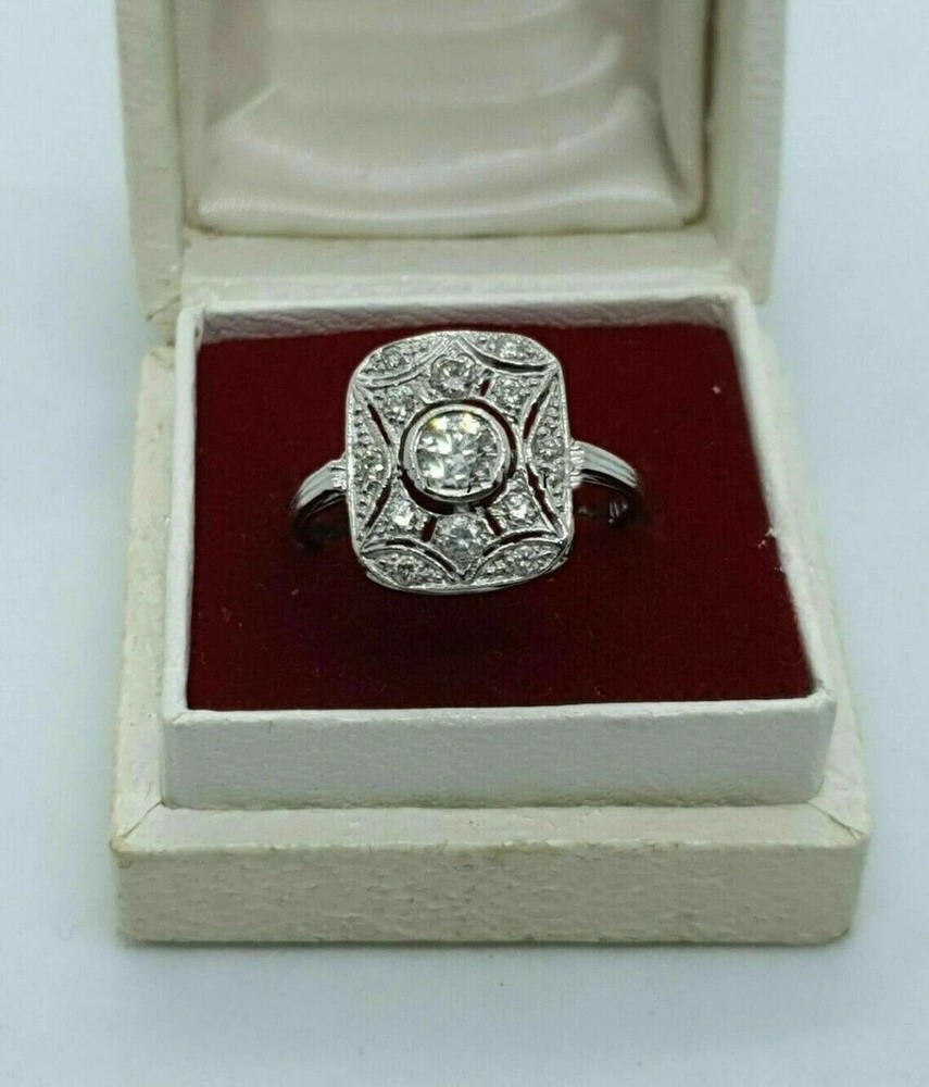 MAGNIFICENT CIRCA VINTAGE RING 2.26 CT SIMULATED DIAMOND 14K WHITE GOLD PLATED