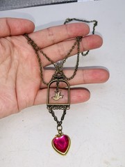 Vintage Boho Quirky Love Bird Dove Pink Photo Heart Locket Statement Necklace
