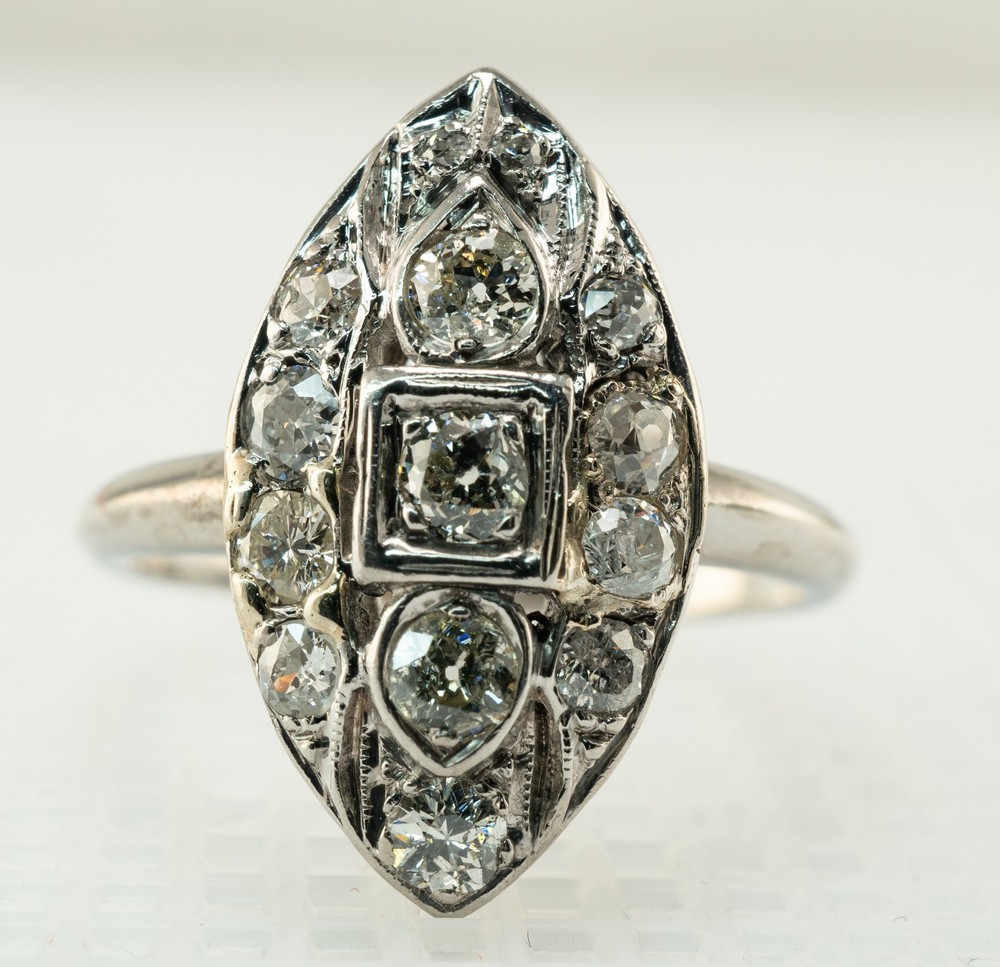 Diamond Ring Palladium Old Mine Art Deco Vintage .88ct TDW