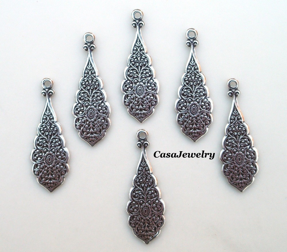 #0401 ANTIQUED STERLING SILVER PLATED PENDANT/ER DROP W/TOP HANG RING – 6 Pc Lot