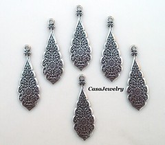 #0401 ANTIQUED STERLING SILVER PLATED PENDANT/ER DROP W/TOP HANG RING – 6 Pc Lot