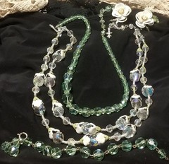 Vendome Jewelry Set, 2 Necklaces, Australian Crystal, Earrings, Bracelet, Green