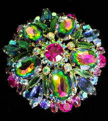 Juliana Rhinestone BRACELET BROOCH EARRING SET Book Pcs Watermelon Vitrail Rare