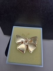 VTG Glittery Butterfly Enamel Brooch Pin 60’s 70’s Orange Yellow Goldtone in Box