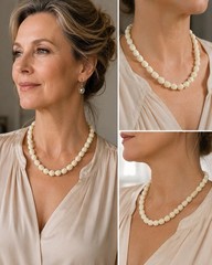Vintage Hand Carved Floral Bead Necklace Cream Ivory Color Screw Back