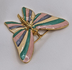 Vintage Butterfly Brooch Pin Pastel Pink Yellow Lavender Enamel Gold Tone Estate