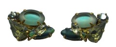 Vintage West Germany Earrings Shades of Green Rhinestones Blue Signed Jewelry