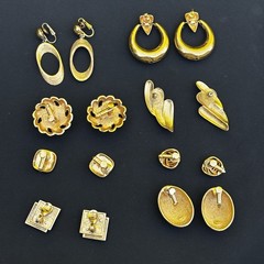 Vintage Monet Trifari Napier Gold Tone Necklace & Clip Earrings Lot 9 Pcs