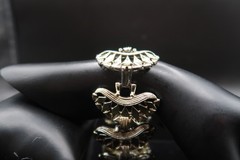 Vtg Mid Century Silver Tone Filigree Crescent Openwork Link Bracelet 8″ Long
