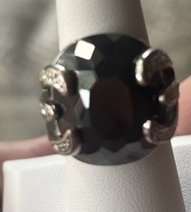 VTG Large Round Onyx Faceted Glass Gorgeous Stone With Rhinestone Accents 5.75