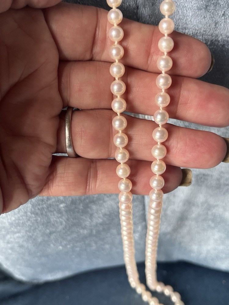Long 25” 6mm Cultured Pearl Strand High Quality 14kt Lock Perfectly Matched OLD