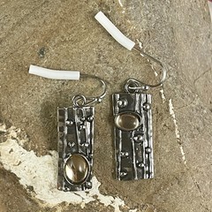 Vintage Goldtone Stone Rectangular Hook Earrings 1.75”