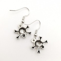 Silver Tone Costume Skull & Crossbones Hook Dangle Earrings #23