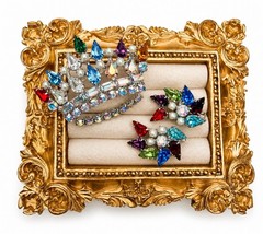 Vintage B David Rhinestone Crown Brooch Earring Set Multicolor