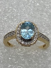 Vintage 14 KT Solid Gold Blue Topaz Diamond Ring