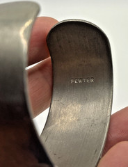 Vintage Pewter Cuff ID Bracelet Wide Monogram Adjustable Retro Boho Engraved