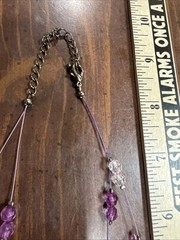 Triple Wire Bead Necklace Pink Purple Faceted Rhinestone Teardrop Dangles Retro