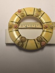 Vintage 1930s Celluloid Floral Circle Brooch Hand Painted Roses C-Clasp