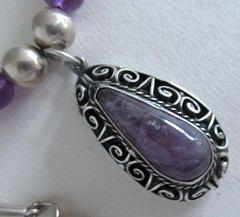 STERLING & AMETHYST MEXICO PENDANT & NECKLACE, 22 INCHES, 8.5MM WIDE, 49 GRAMS