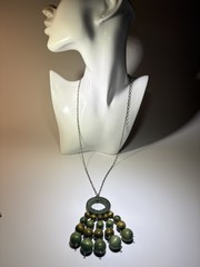 Vintage Aarikka Torikontti Green Geometric Kinetic 60s Pendant Necklace Finland
