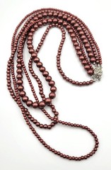 Vintage 3 Strand Bronze Burgundy Beaded Necklace Layered 26″ Box Clasp Heavy
