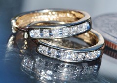 10k yellow gold earrings 0.20ct diamond 0.66″ hinged hoop vintage 2.9gr N26154B