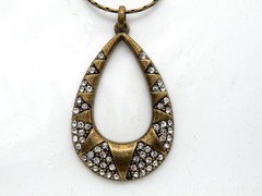 Vtg 2 Strands Chain Layered Pave Crystal Pendant Jewelry Brass Women Necklace