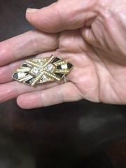 Vintage Jackie Collins Gold Tone Black Enamel Brooch Pin