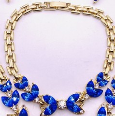 Rare Vintage Cobalt Sky Blue Crystal 4 Piece Necklace Bracelet Ring Earrings E2