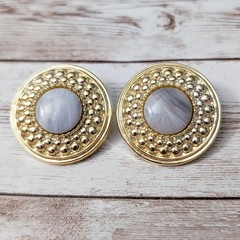 Vintage Clip On Earrings Stunning Statement Gold Tone with Unusual Center 1.25″