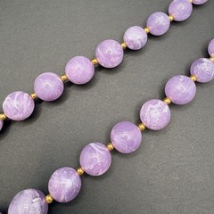 Vintage Joan Rivers Marbled Purple Acrylic Lucite Necklace Beaded Gold Tone 21″
