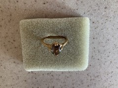 Vintage 18K HGE Gold Ring Smokey Topaz Oval Avon Size 7 Prong Set Solitaire Ring