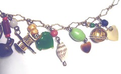 OOAK Sterling/Enamel/Gemstone MIXED MEDIA MULTI CHARM NECKLACE Gold Filled Chain