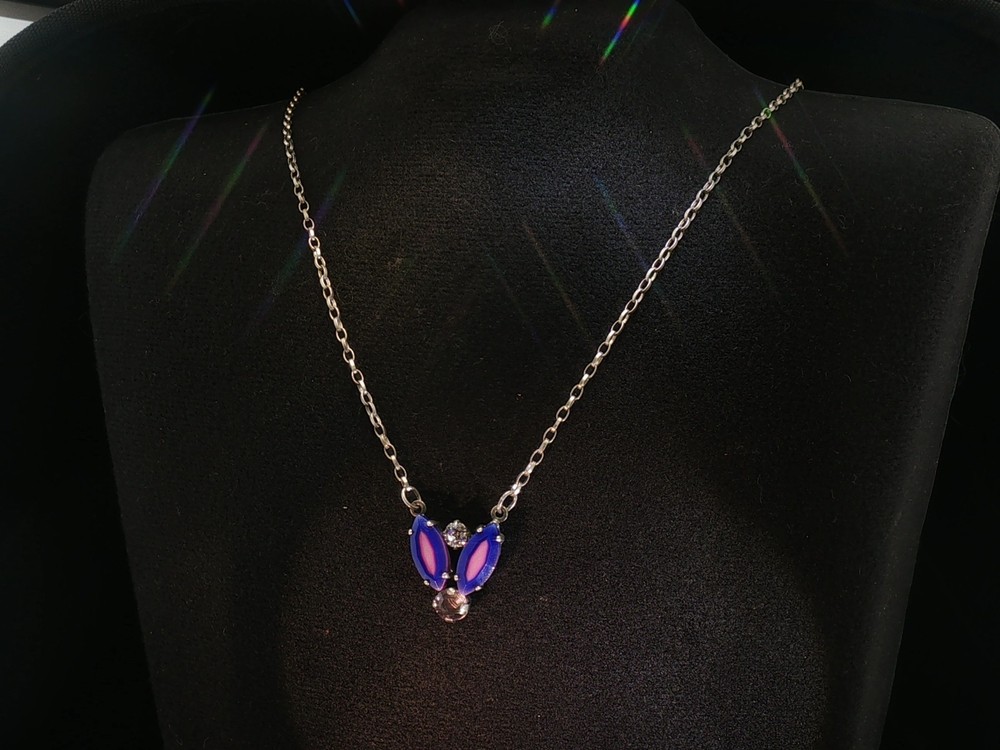 Vintage Sabika Necklace – Purple & Pink Crystal Pendant, Signed Statement Chain