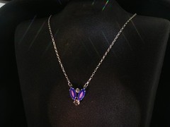 Vintage Sabika Necklace – Purple & Pink Crystal Pendant, Signed Statement Chain
