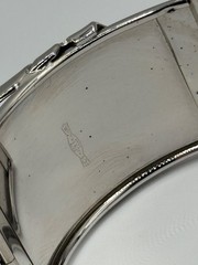 Vintage Whiting & Davis Bangle Bracelet Silver Tone Leaf Design Hinged READ