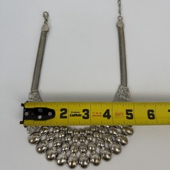 Vintage Silver Tone Brutalist Bib Statement Necklace Hammered Herringbone