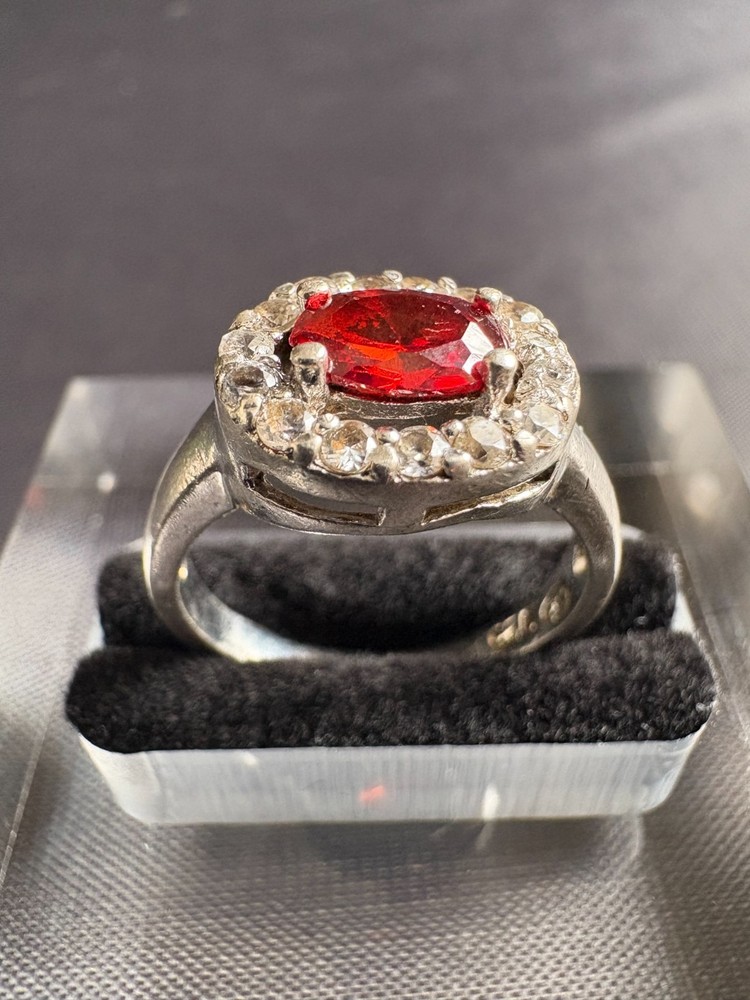 925 Sterling Silver Ring Red Stone Cubic Zirconia Ring Jewelry Ring Size 6.25 US