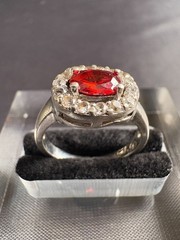 925 Sterling Silver Ring Red Stone Cubic Zirconia Ring Jewelry Ring Size 6.25 US