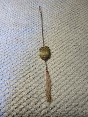 VINTAGE SATIN / SILK? ASIAN EMBROIDERED POUCH NECKLACE WITH TASSEL