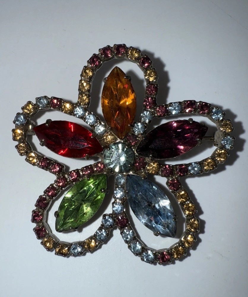 Multi Colored Marquee Crystals Prong Set Floral Design 4I
