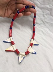 Stunning vtg. Flying Colors Hand Painted Ceramic Modern Blue Red White necklace