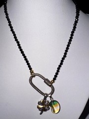 OOAK Diamond Watermelon Tourmaline Crystal Clover Vintage Pendant Charm Necklace