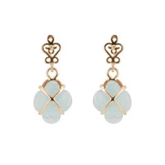 Vintage Estate 1940 Hand Carved 4.00ct Natural Aqua Flower Dangle Earrings