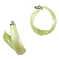 Pastel Lime Green Enamel Curved Hoop Pierced Earrings 1″ 1980s Retro