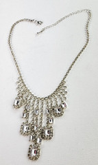 Silver Tone Clear Crystal Waterfall Tennis Necklace 15.5 Inch Adjustable