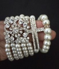 9 Vtg Bracelet Rhinestone Metal Faux Pearl Beads 7 Stretchable