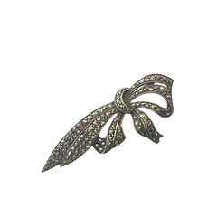 ESTATE 925 Sterling Silver Marcasite Bow Brooch Vintage